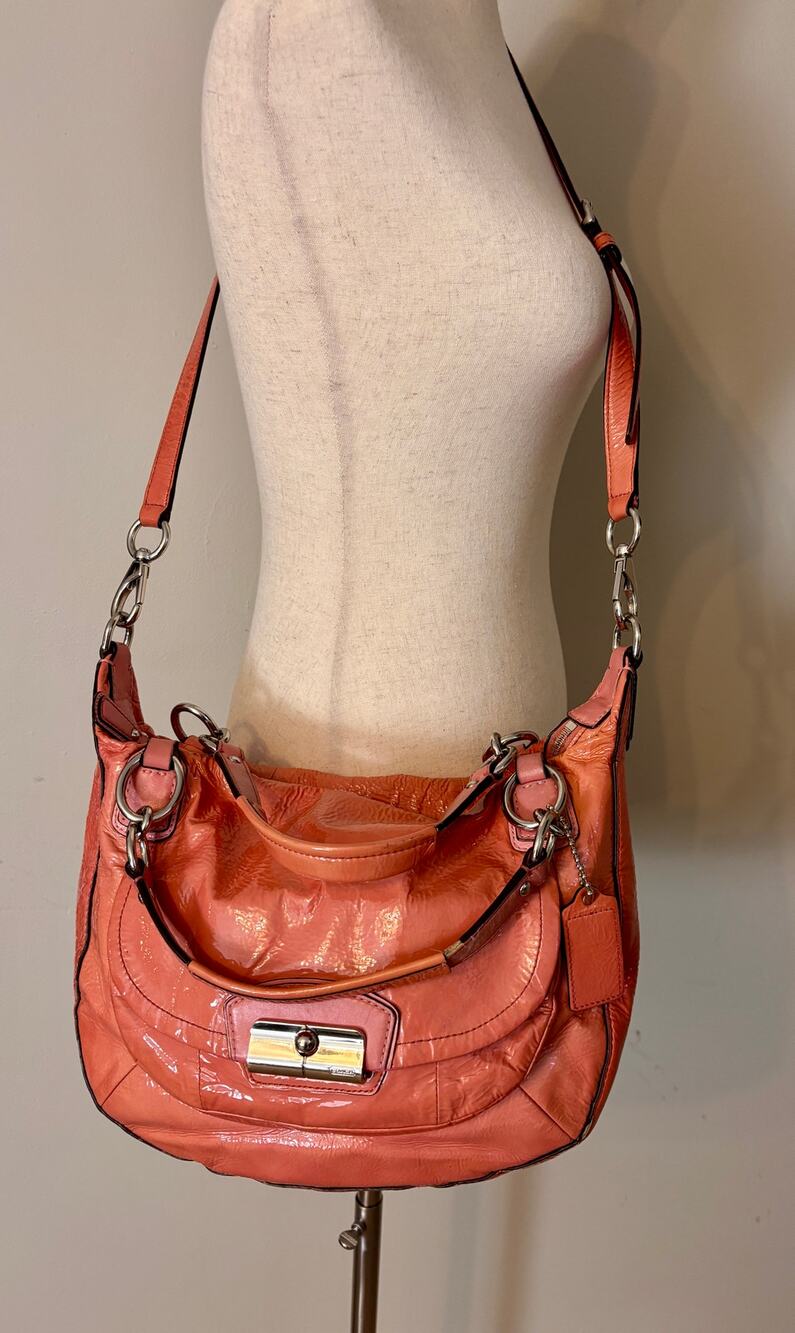 Coach Coral Pink Patent Leather Convertible Shoulder Bag